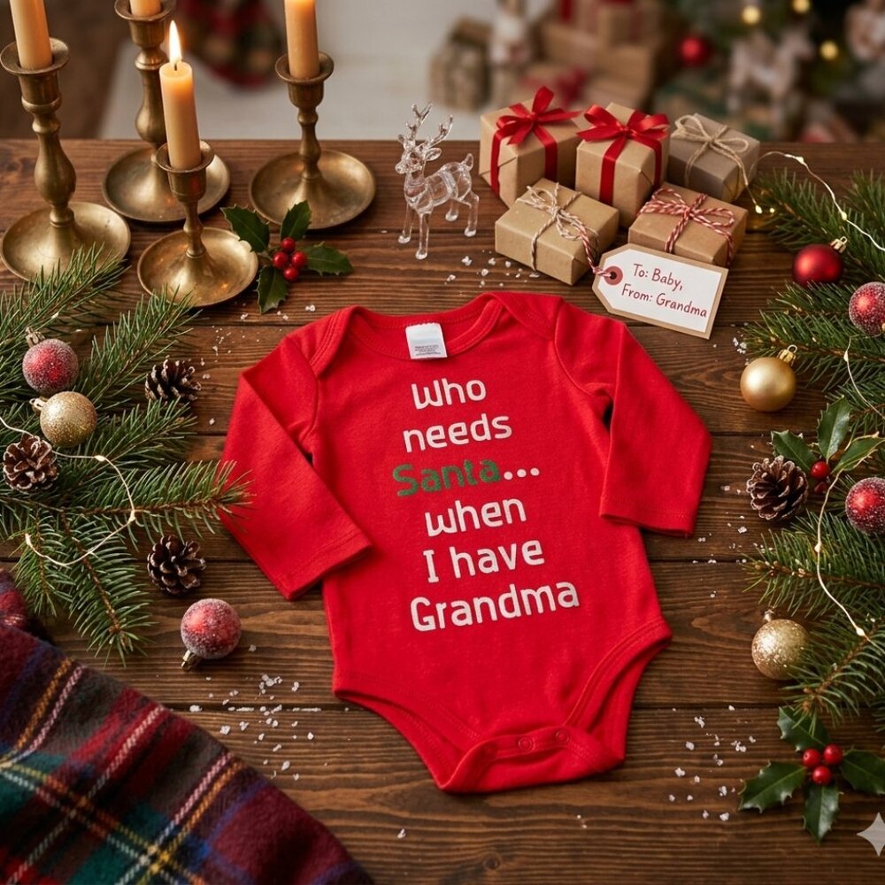 Premier International Christmas One Piece 0-3M "Who Needs Santa I Have Grandma"